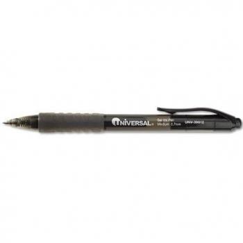 Universal Products - Universal - Roller Ball Retractable Gel Pen, Black Ink, Medium, Dozen - Sold As 1 Dozen - Quick-drying, water-resistant gel ink. - Contoured, soft rubber grip. - Transparent, two-toned barrel. by Universal OneÃ¢Â¢