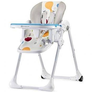 Kinderkraft Highchair YUMMY, Baby Chair, Ergonomic, Comfortable, Reclining, Foldable, with Ajustable Height, Footrest, Detachable Double Tray, for Toddler, from 6 Month to 3 Years, Multicolor