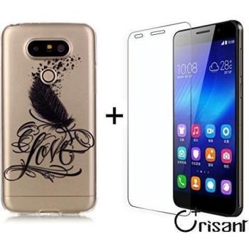 case cover para LG G5,Crisant pluma de la personalidad Diseño Protección suave Transparente TPU Gel silicona Teléfono Celular Back funda Carcasa para LG G5 + UN Vidrio Templado Protector de Pantalla Film