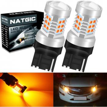 NATGIC 7440 7440NA 992 T20 Bombillas LED ámbar 2835 SMD Chipsets con lente Proyector para luces de marcha atrás con respaldo de cola de freno, 10-16V 10.5W