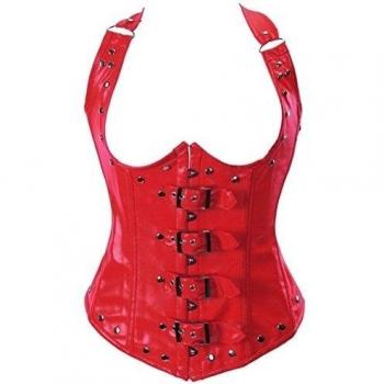 zanuce Vintage piel de la mujer Underbust Corsé Busiter deshuesada de acero con correa rojo rosso 27W x 29L