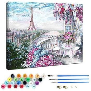 Kit de pintura al óleo por números para niños y adultos principiantes, incluye pinceles y pigmentos acrílicos, decoración de hogar-Jardín cálido 40 × 50 cm
