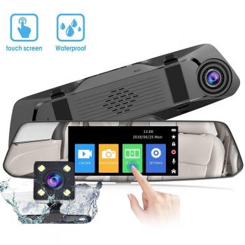 VGROUND Cámara de Coche Dash Camara de Coche Retrovisor 4,8 Pulgadas Touch Screen 1080P Front CAM y 720P Camara Trasera, Coche Dash CAM Kit con G-Sensor, Sistema de Monitoreo de Marcha Atrás