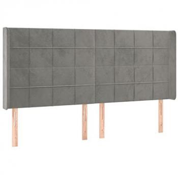 Cabecero con orejas de terciopelo gris claro 163x16x118/128 cm