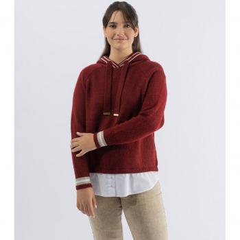 October - Sudadera de mujer con capucha y bajo con faldón a contraste