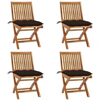 Folding Garden Chairs with Cushions - 4 Pieces Solid Teak Wood