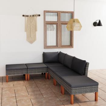 6-Piece Grey Poly Rattan Garden Lounge Set with Cushions