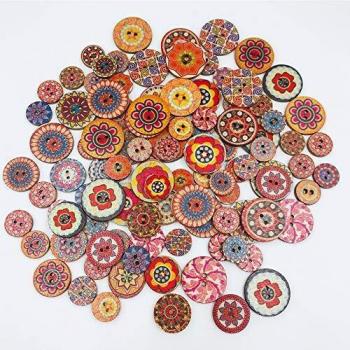 Jixista Botones de Madera Botones Redondos de Madera Botones Manualidades Madera Colores Mezclados Redondos 250pcs para Decoraciones Artesanales de Costura y Bricolaje Variedad de Impresión