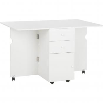 Mesa de Comedor Plegable Alas Abatibles con Ruedas y 2 Cajones de Estilo Moderno 120x80x75 cm Blanco
