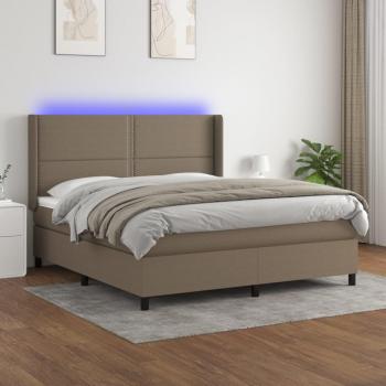Cama blanda box spring con colchón y luces LED Tortera 160x200 cm Tela Gris Taupe