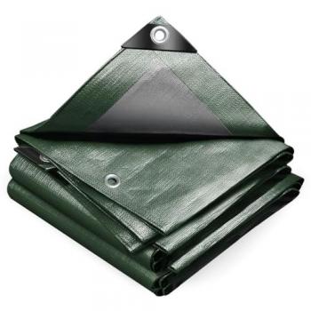 Lona Impermeable Reforzada PE 240g/m² 3x4m Verde-Plata con Ojales de Acero Inoxidable - Vounot