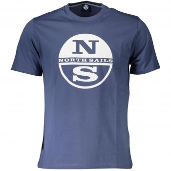 North Sails Blue Printed Round Neck Tee with Logo - M