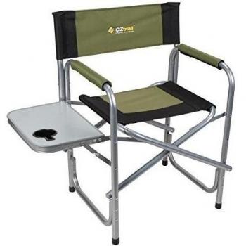 Oztrail - Silla de director clásica con mesita. Carga máxima 140 kg , 56x49x47/82 cm , 5.1kg con reposabrazos acolchado y mesa plegable con soporte para bebida