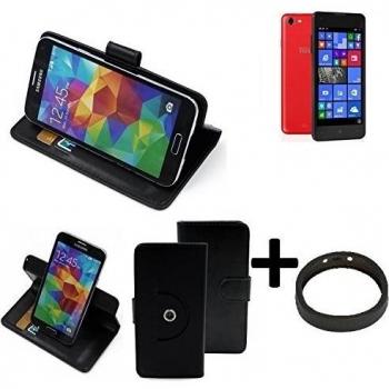 TOP SET: 360° Funda Smartphone para TrekStor WinPhone 4.7 HD, negro + anillo protector | Función de stand Caso Monedero BookStyle mejor precio, mejor funcionamiento - K-S-Trade