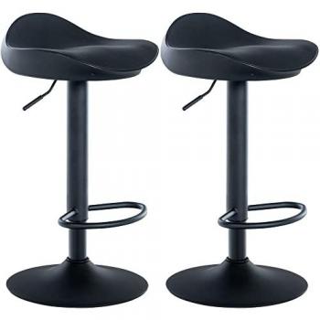 Juego de 2 Taburetes de Bar Alisson Eco con Soporte de Gas en Polipiel Negro, Regulables en Altura y con Reposapiés