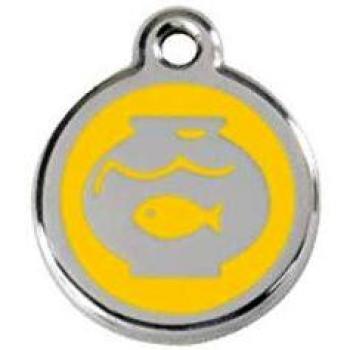 Placa de Identificación para Gatos Fish Bowl Amarillo Acero Inoxidable Pequeña 2 cm - RedDingo