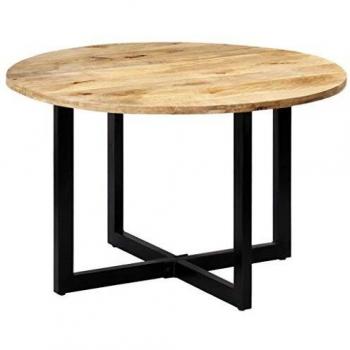 vidaXL - Mesa de comedor de madera maciza de mango, vintage, mesa de comedor, mesa de cocina, mesa de comedor, mesa de madera maciza, mesa de comedor, cocina, redonda, 120 x 73 cm, hierro