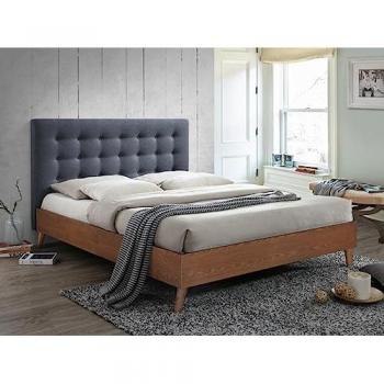 Cama Franceso 140x190cm - Tela Gris - Moderna y Escandinava con Cabecera Tapizada