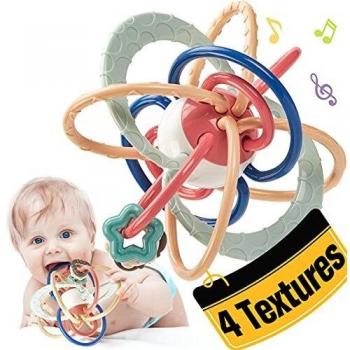 CubicFun Mordedor Bebe Sonajeros Bebe Pelota Entrenamiento Sensorial Juguetes para Bebes de 0 3 6 9 meses a 1 año, sin BPA Mordedor con Sonajero Pelota Sensorial