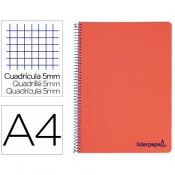 Cuaderno espiral Liderpapel A4 Micro Wonder tapa polipropileno cuadrícula 5mm 5 bandas 4 taladros 90g/m² 120 hojas color rojo