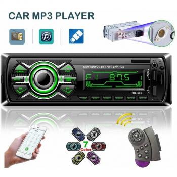 Autoradio Coche Stereo Bluetooth 1 DIN, LSLYA LCD Radio Bluetooth Coche con App Control Admite Llamadas Manos Libres Radio Am/FM Entrada AUX TF/EQ/USB de Carga Rápida