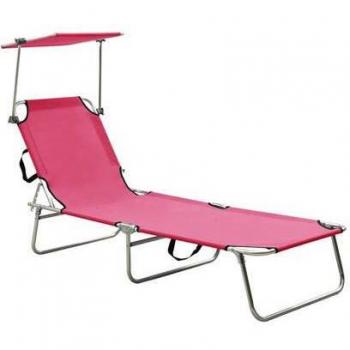 vidaXL Folding Sun Lounger with Canopy - Pink Aluminium