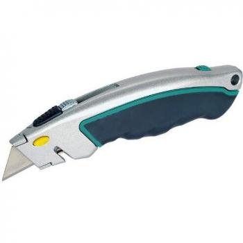 wolfcraft Cúter de cuchillas trapezoidales de cambio rápido con cuchilla retráctil, 4131000, Cúter de cuchillas trapezoidales para tareas exigentes
