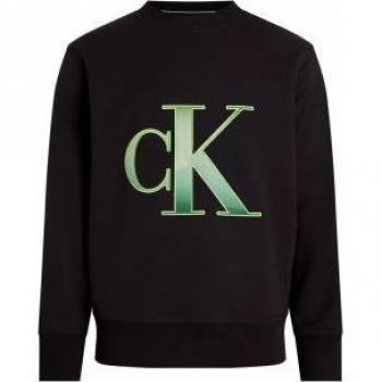 Calvin Klein Black Sweater with Print, Round-neck Knitwear, Male, Size: XL