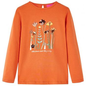 Camiseta de Niño de Manga Larga Estampado de Flores Naranja Talla 140