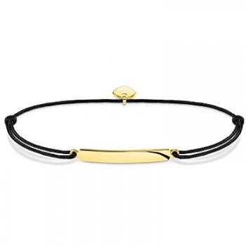 Thomas Sabo Little Secrets Gold-Plated Black Bracelet with Engraving Plate, Unisex