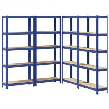 Estanterías de almacenamiento de 5 niveles, 4 unidades, acero azul y madera compuesta Vidaxl