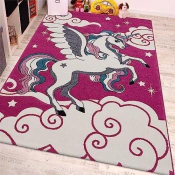 Alfombra Infantil Diseño Unicornio Rosa Crema Turquesa 200x290 cm Paco Home
