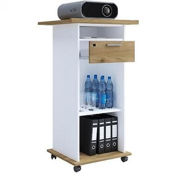 Mesa de madera con ruedas para proyector, superficie inclinable y cajón cerrable - Neta