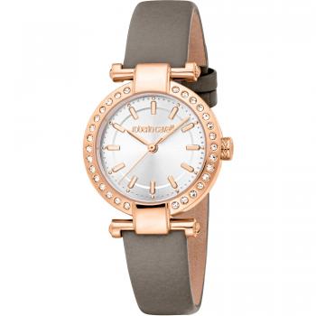 Reloj de Pulsera Analógico para Mujer Roberto Cavalli RC5L121L0035 con Correa de Cuero Gris y Dial Gris Plata