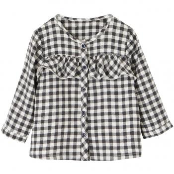VERTBAUDET Blusa para bebé niña con Volante a Cuadros Negro Oscuro a Cuadros 6-9 Meses, 71CM