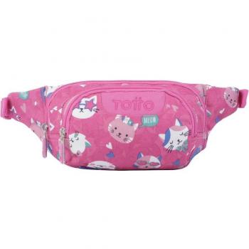 Riñonera infantil Totto Gancho rosa con estampado de gatitos