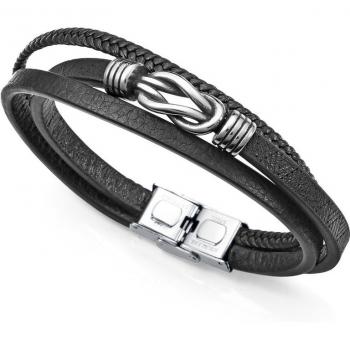 Pulsera de hombre Viceroy Magnum de piel negra con múltiples trenzas y nudo en acero