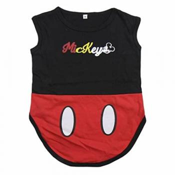Camiseta para Perro Mickey Mouse - Rojo/Negro - 100% Algodón - Transpirable - Elástico Ajustable - Ligero - Talla XS - Licencia Oficial de Disney®