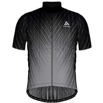 Odlo Stand-Up Collar S/S Full Zip Element Pri Camiseta, Hombre, Black - odlo Silver Grey, M