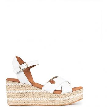 Popa Cuña Baja Benijo Napa Blanco - Sandalias de cuña de mujer de piel con cierre hebilla