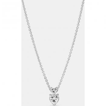 Collar Pandora Timeless de plata con colgante doble corazón brillante