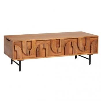 Mesa de centro natural MIZORAM con 2 cajones de madera de mango y metal negro