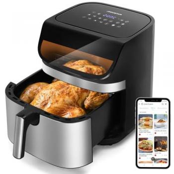 Freidora de Aire Sin Aceite XXL 8.8L, 2200W, Doble Resistencia, 12 Menús Preprogramados, Panel LED Táctil, Ventana de Visualización y Libro de Recetas, Libre