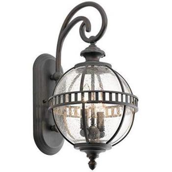 Aplique de exterior Halleron, bronce y vidrio, 2 bombillas