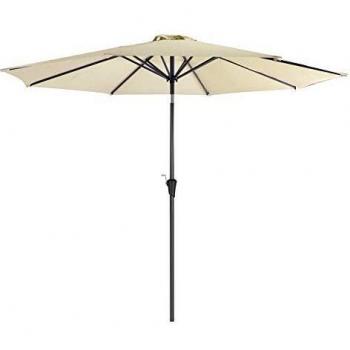 Parasol Octogonal de 3m con Mecanismo de Inclinación y Manivela, de Poliéster, para Jardines Exteriores, Balcón y Patio, Beige