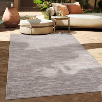 Alfombra Boho Étnico Moderno para Exterior e Interior, tamaño 160x220 cm, color Beige 6, ideal para Balcón, Terraza y Cocina