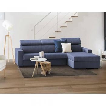 Sofá Cama Esquinero Alberta con Apertura Giratoria y Contenedor Derecho, 100% Made in Italy, 280x95h85 cm, Color Azul