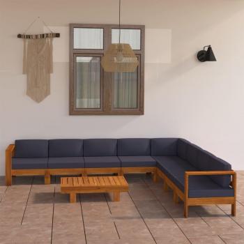 9-Piece Acacia Wood Garden Lounge Set with Dark Grey Cushions