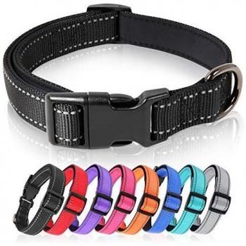 HEELE Collar Perro, Collar Nylon Reflectante Neopreno Forrado Ajustable para Perro Pequeño, Negro, S