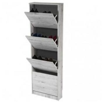 Mueble Zapatero Serie Loira 52AB Topkit Armario Zapatero Estrecho Alto con 4 Puertas abatibles, Medidas 161x54x16, Color Blanco Mozart